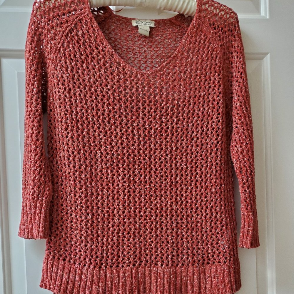 LUCKY BRAND RUST OPEN WEAVE SWEATER